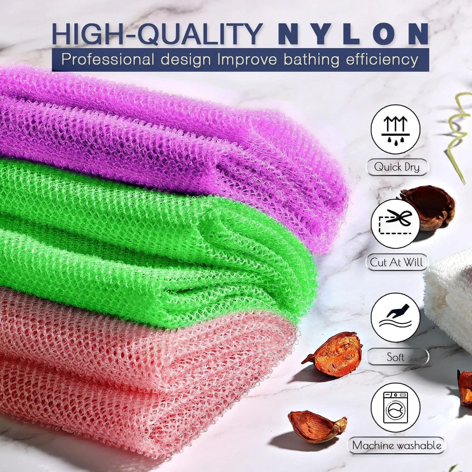 UJFQBH African Net Sponge 3 Pack - Purple, Pink & Green | Deep Cleansing Shower Scrubber - view 4