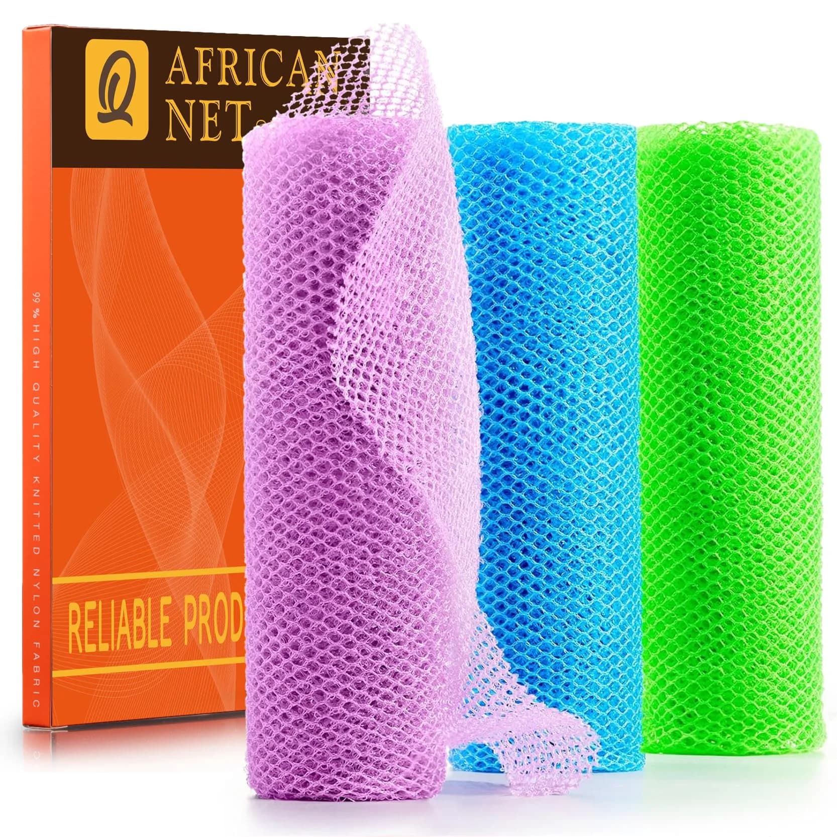 UJFQBH African Bath Sponge 3-Pack | Exfoliating Net Scrubber for Daily Use - main product image
