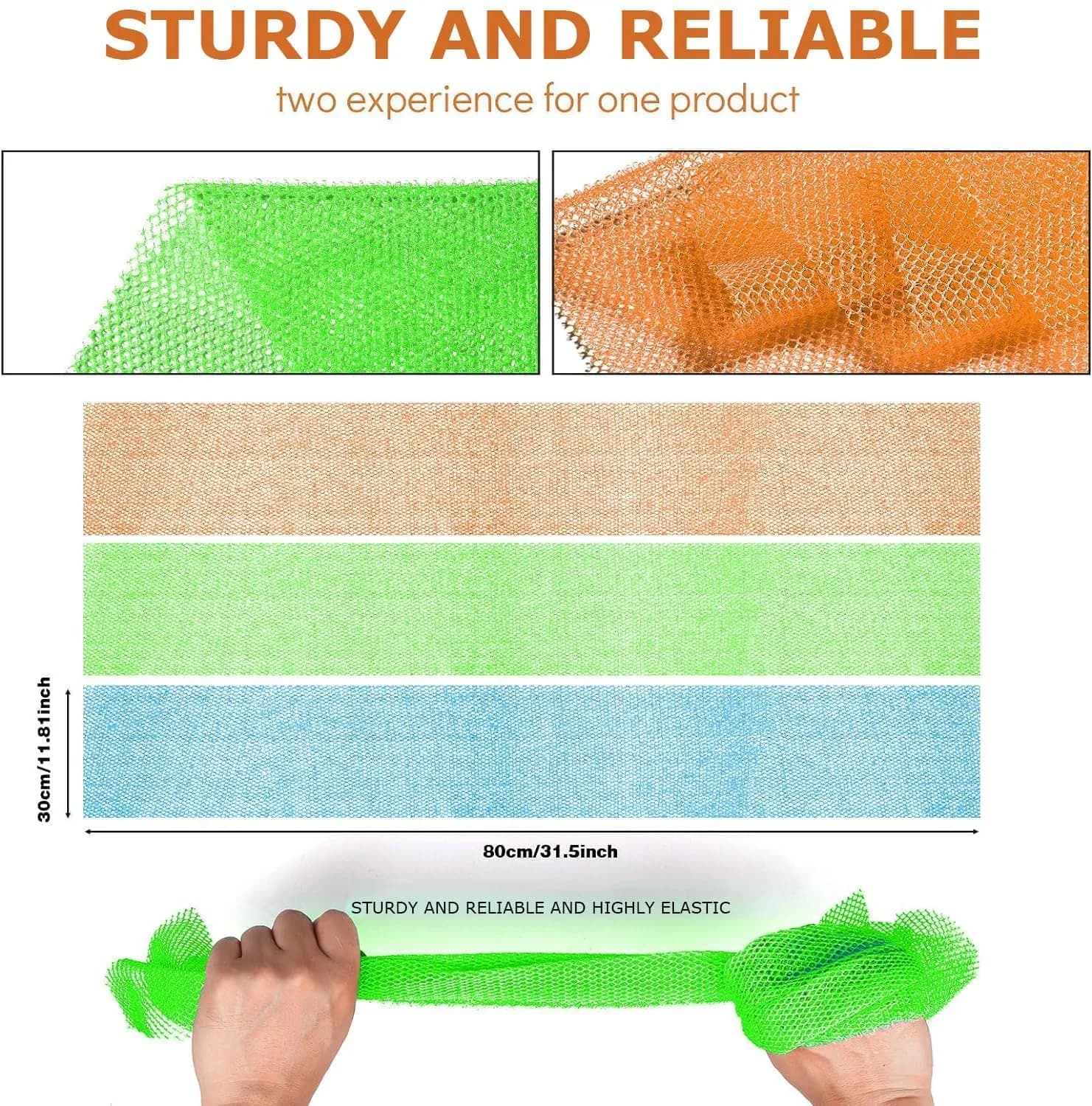 UJFQBH African Net Sponge 3 Pack - Orange, Blue & Green | Deep Cleansing Exfoliation - view 3