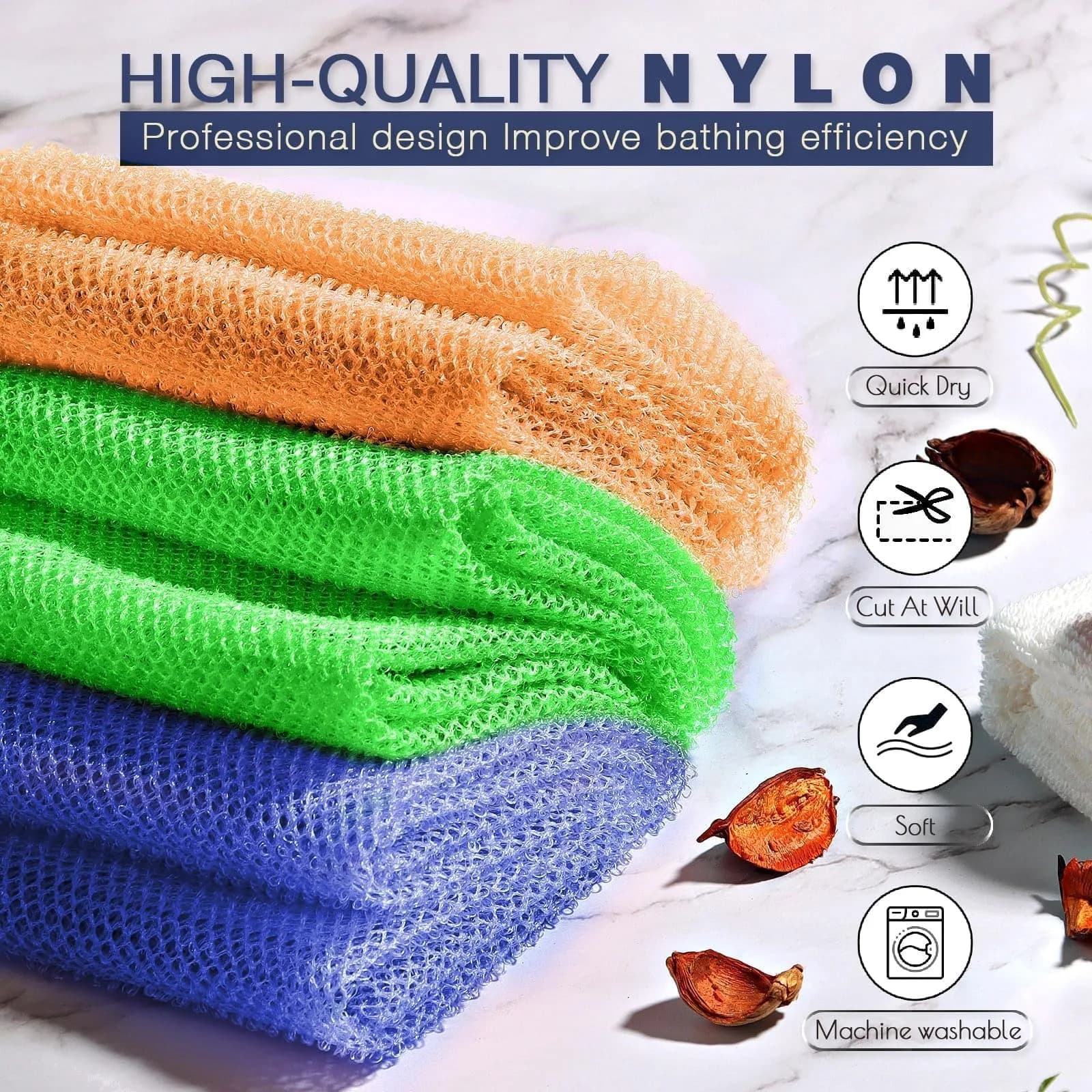 UJFQBH African Net Sponge 3 Pack - Orange, Blue & Green | Deep Cleansing Exfoliation - view 4