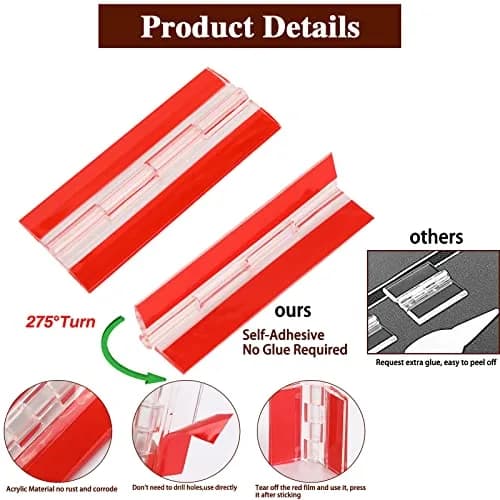 Sliverdew Acrylic Continuous Hinges 100x42mm (3.94x1.65 inches) | Transparent Self-Adhesive Folding Hinge for Cabinets, Drawers, DIY thumbnail 3