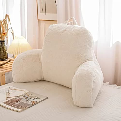 Aimuan Reading Pillow Bed Rest Wedge Large Adult Backrest Pillow with Arms Sitting in Bed Cushion Incline Rest Sleeping Pillow for Watching TV/Gaming/Relaxing, Ivory Large thumbnail 1