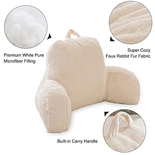Aimuan Reading Pillow Bed Rest Wedge Large Adult Backrest Pillow with Arms Sitting in Bed Cushion Incline Rest Sleeping Pillow for Watching TV/Gaming/Relaxing, Ivory Large thumbnail 4