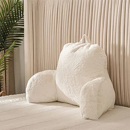 Aimuan Reading Pillow Bed Rest Wedge Large Adult Backrest Pillow with Arms Sitting in Bed Cushion Incline Rest Sleeping Pillow for Watching TV/Gaming/Relaxing, Ivory Large thumbnail 9