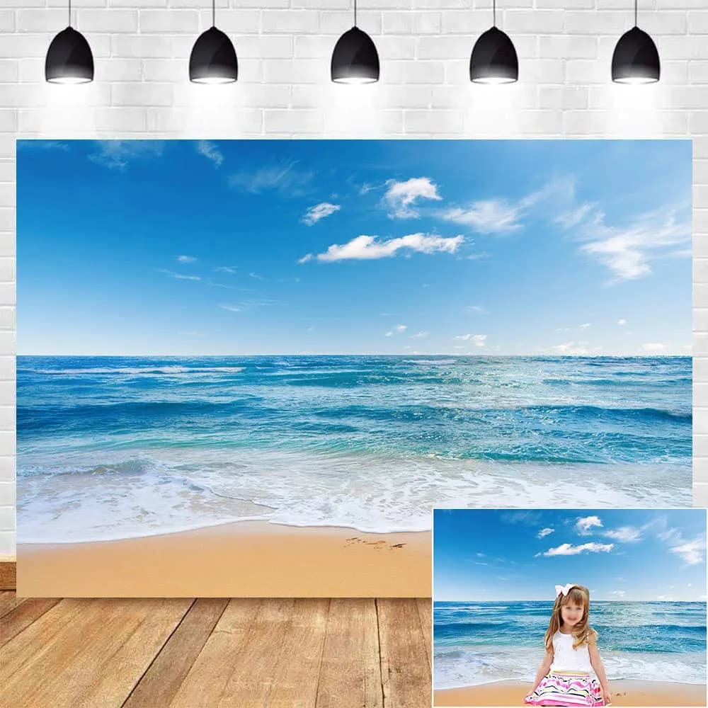 Yongqian Polyester Backdrop 7x5ft | Blue Sky Ocean Party Decoration — 7x5ft