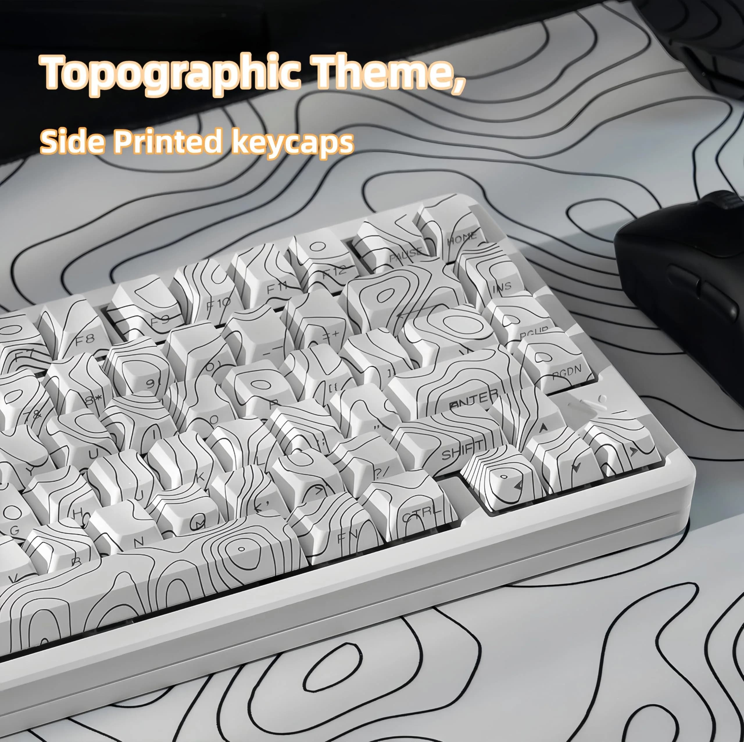 dagaladoo White Topographic Double Shot PBT Keycaps Set | 132 Keys Cherry Profile for Gateron MX Switches - view 5