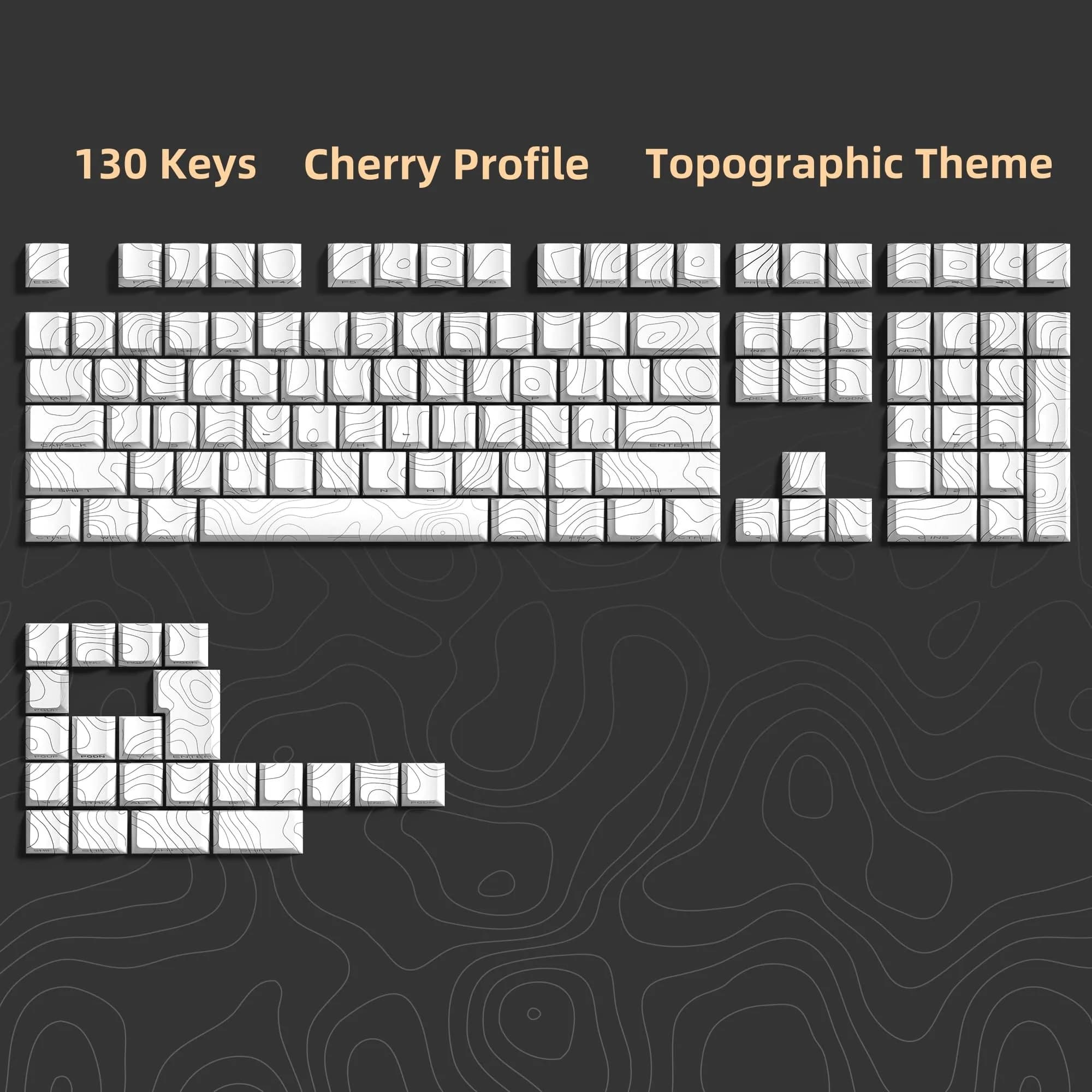 dagaladoo White Topographic Double Shot PBT Keycaps Set | 132 Keys Cherry Profile for Gateron MX Switches - view 2