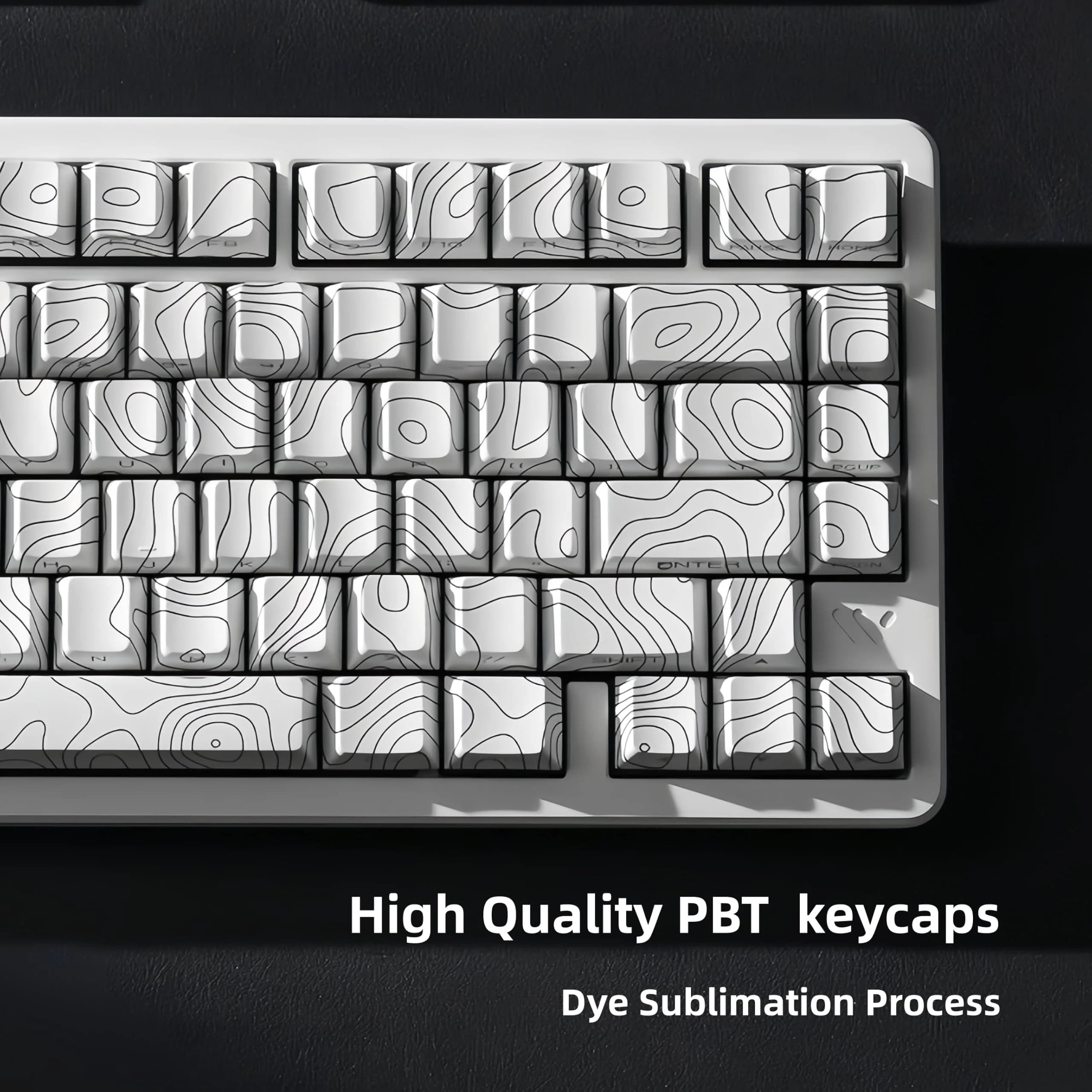 dagaladoo White Topographic Double Shot PBT Keycaps Set | 132 Keys Cherry Profile for Gateron MX Switches - view 3