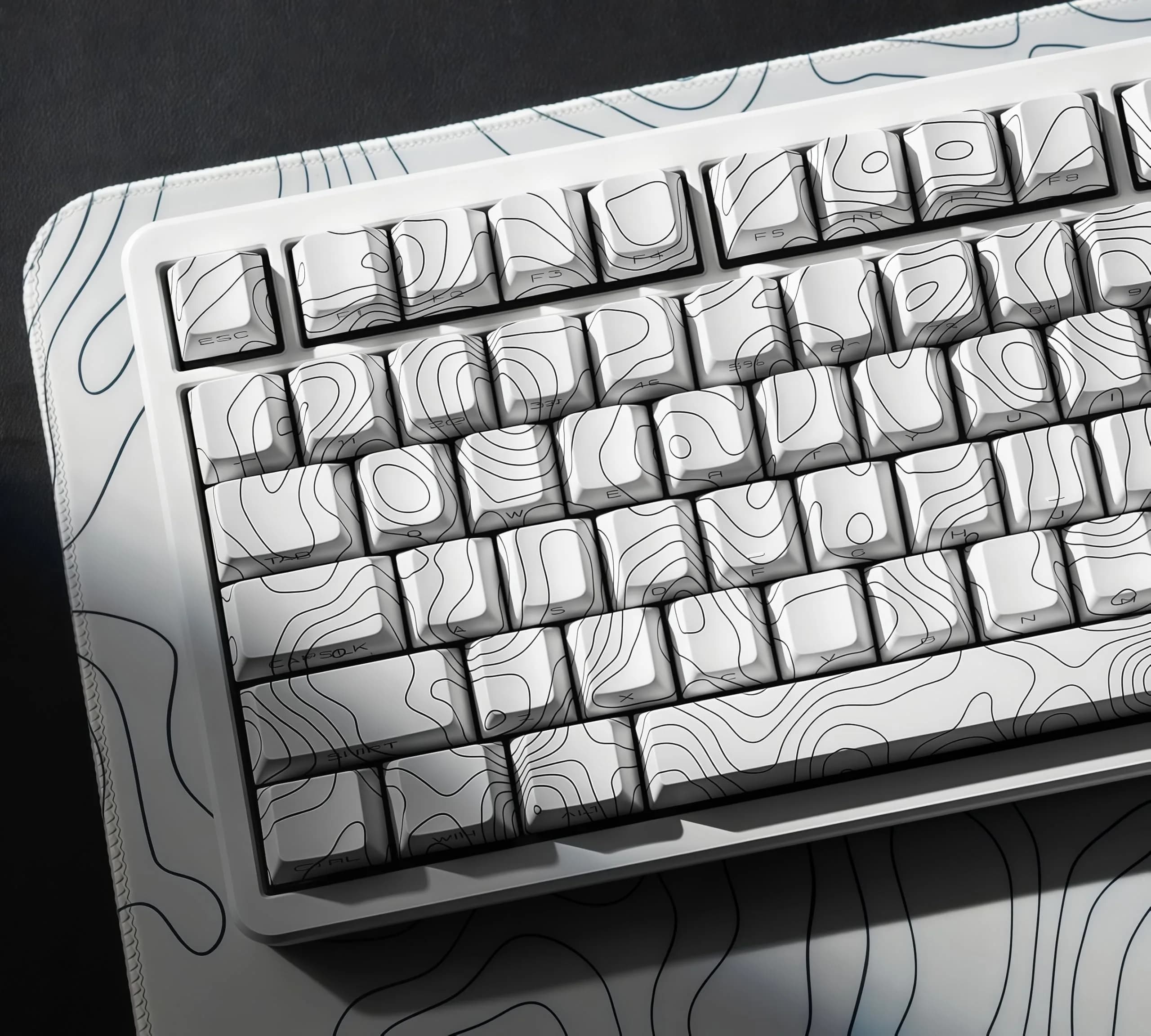 dagaladoo Colorful Sunset Double Shot PBT Keycaps Set | 130 Keys, Cherry Profile, Shine Through — White Topographic
