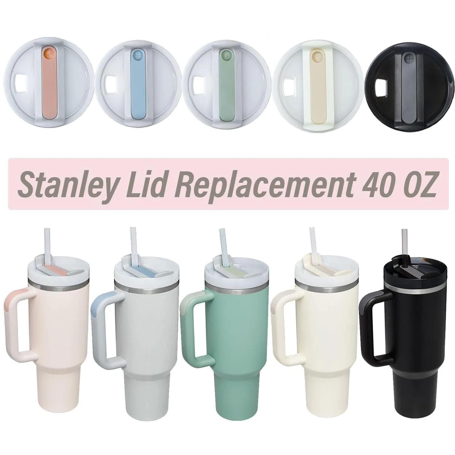Horsdo 40oz Tumbler Lid for Stanley Quencher 2.0 (2-Pack, Black) | Spill-Proof Replacement Cover - view 5