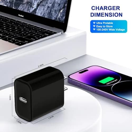 DelTucci 3Pack USB C Wall Chargers 20W | Fast Charging for iPhone & Android (70-120c) thumbnail 5