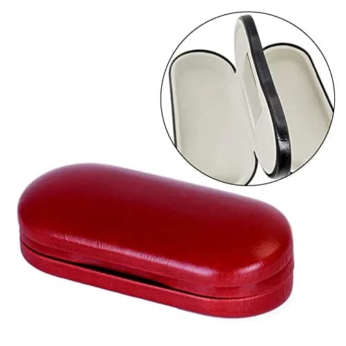 WANGFUFU Portable Glasses Case - Double Layer Holder for 2 Pair of Glasses | Compact, Dual Layer, Red/Black thumbnail 8