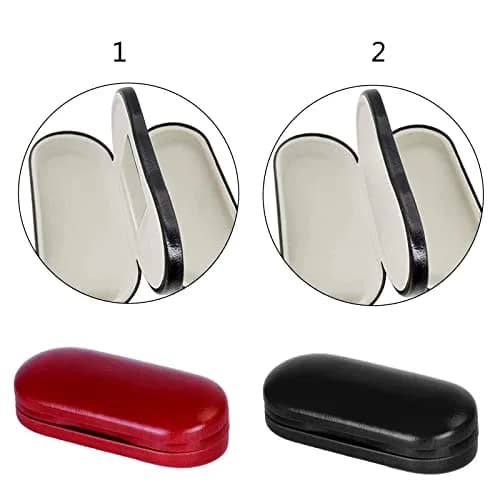 WANGFUFU Portable Glasses Case - Double Layer Holder for 2 Pair of Glasses | Compact, Dual Layer, Red/Black thumbnail 2