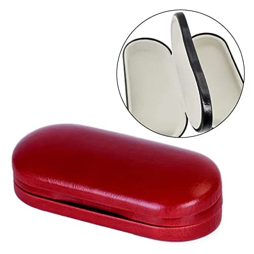 WANGFUFU Portable Glasses Case - Double Layer Holder for 2 Pair of Glasses | Compact, Dual Layer, Red/Black thumbnail 3