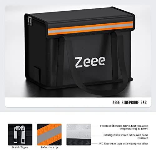 Zeee Lipo Battery Bag Fireproof Large Size | Fire-Resistant Storage & Charging Safety (14.17 * 7.87 * 9.84in) thumbnail 3
