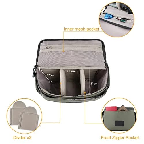 Besnfoto Army Green Retro Camera Bag | Waterproof Messenger Crossbody Case for DSLR Mirrorless Cameras (20cm x 13cm x 20cm) thumbnail 4