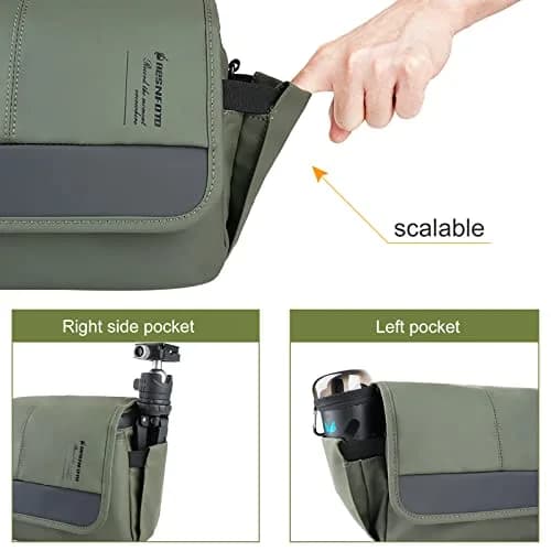 Besnfoto Army Green Retro Camera Bag | Waterproof Messenger Crossbody Case for DSLR Mirrorless Cameras (20cm x 13cm x 20cm) thumbnail 3