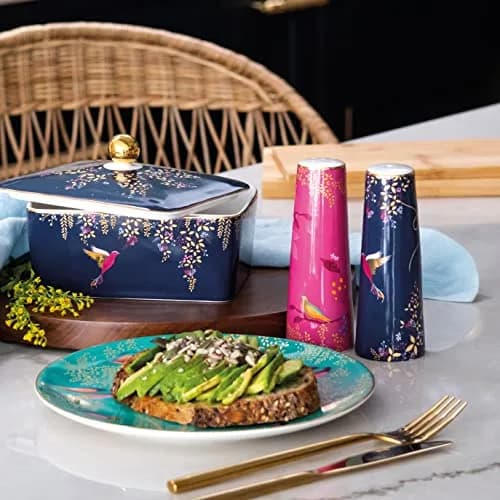 Portmeirion Sara Miller Chelsea Covered Butter Dish - Navy | Elegant Ceramic with Gold Detailing (4" H x 4.6" L x 6.2" W) thumbnail 4