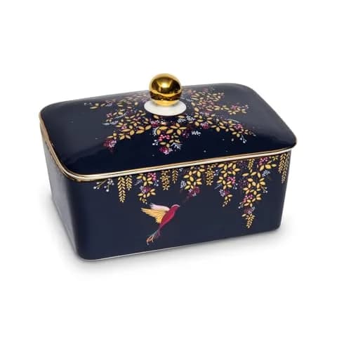 Portmeirion Sara Miller Chelsea Covered Butter Dish - Navy | Elegant Ceramic with Gold Detailing (4" H x 4.6" L x 6.2" W) thumbnail 2