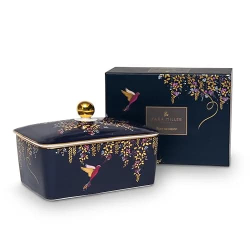 Portmeirion Sara Miller Chelsea Covered Butter Dish - Navy | Elegant Ceramic with Gold Detailing (4" H x 4.6" L x 6.2" W) thumbnail 3