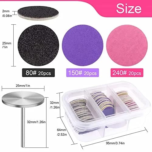 Difenni Metal Nail Drill Bit with Sandpaper Discs 25mm | 60-Piece Set for Manicure Pedicure thumbnail 4