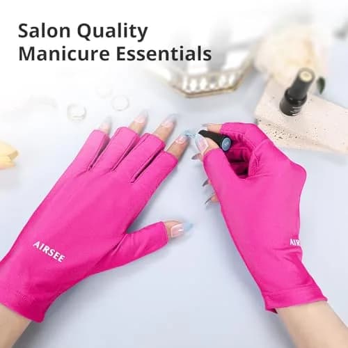 AIRSEE UPF50+ UV Protection Gloves for Nail Lamp, Fingerless, Rose Red | Blocks 99% UV Rays thumbnail 4