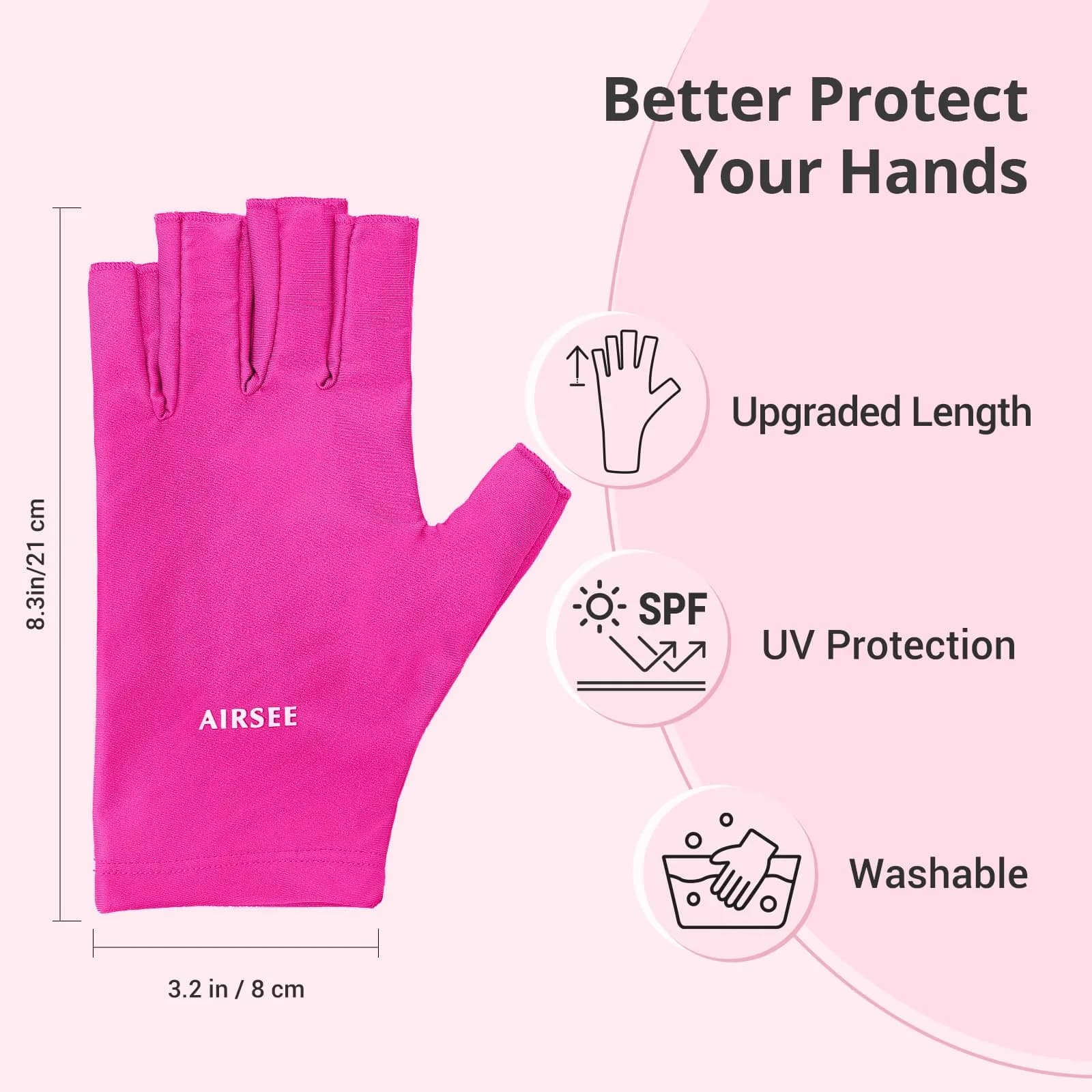 AIRSEE UPF50+ UV Protection Gloves for Nail Lamp, Fingerless, Rose Red | Blocks 99% UV Rays - view 5