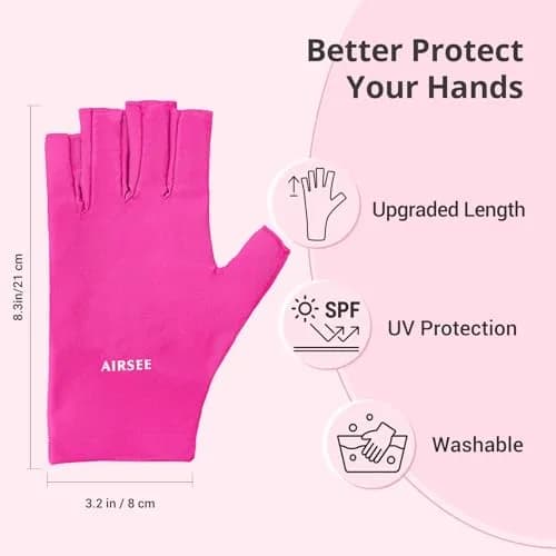 AIRSEE UPF50+ UV Protection Gloves for Nail Lamp, Fingerless, Rose Red | Blocks 99% UV Rays thumbnail 5