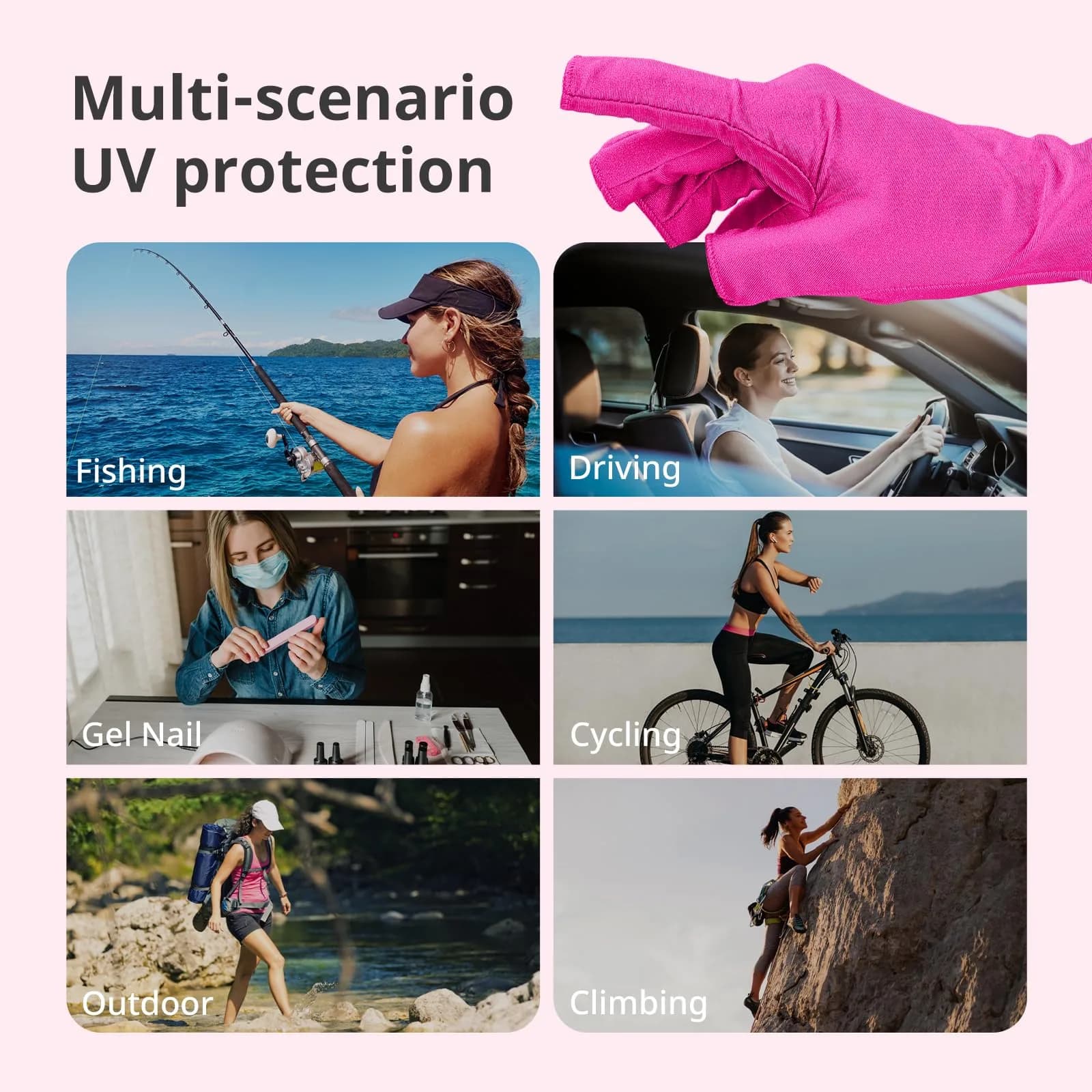 AIRSEE UPF50+ UV Protection Gloves for Nail Lamp, Fingerless, Rose Red | Blocks 99% UV Rays - view 6