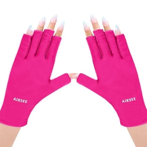 AIRSEE UPF50+ UV Protection Gloves for Nail Lamp, Fingerless, Rose Red | Blocks 99% UV Rays thumbnail 1