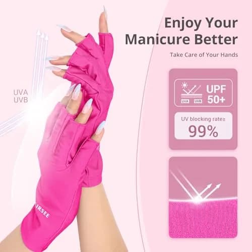 AIRSEE UPF50+ UV Protection Gloves for Nail Lamp, Fingerless, Rose Red | Blocks 99% UV Rays thumbnail 2