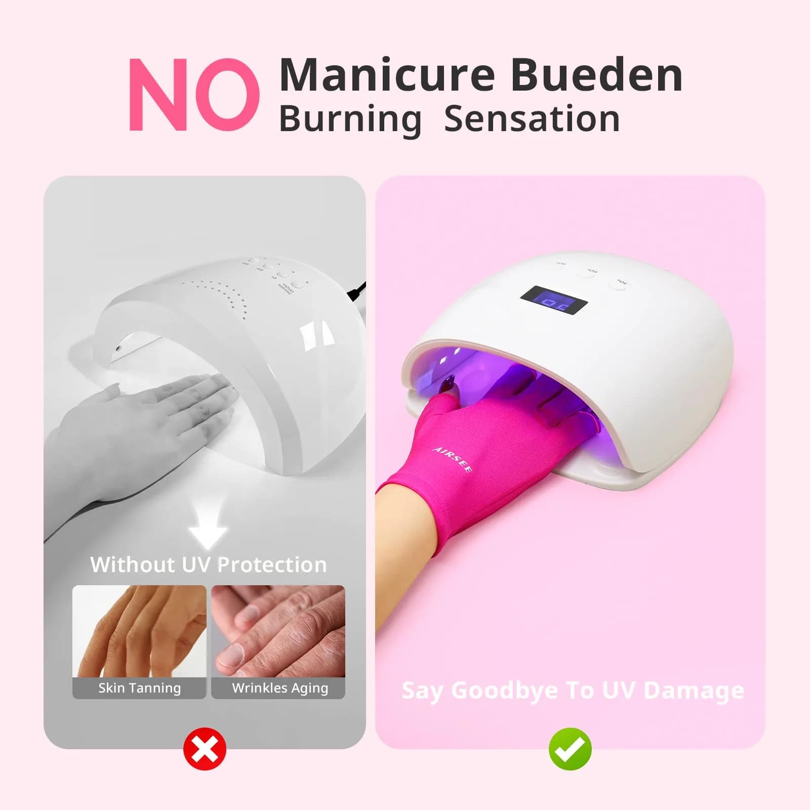 AIRSEE Fingerless UPF50+ UV Protection Gloves for Nail Lamp - Rose Red - view 3