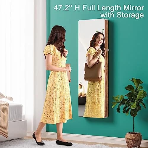 HNEBC Jewelry Organizer with LED Lights & Full-Length Mirror | Wall Mounted, Lockable, 47.2" thumbnail 4