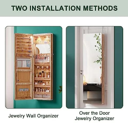HNEBC Jewelry Organizer with LED Lights & Full-Length Mirror | Wall Mounted, Lockable, 47.2" thumbnail 6