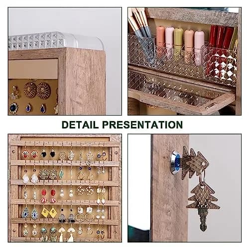 HNEBC Jewelry Organizer with LED Lights & Full-Length Mirror | Wall Mounted, Lockable, 47.2" thumbnail 8