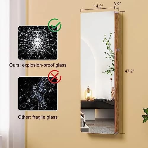 HNEBC Jewelry Organizer with LED Lights & Full-Length Mirror | Wall Mounted, Lockable, 47.2" thumbnail 2