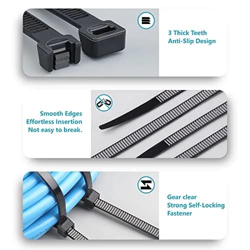 ANOSON Black Zip Ties Assorted Sizes 4"+6"+8"+12" | UV Resistant Nylon, 400 Pack, Indoor & Outdoor Use thumbnail 4