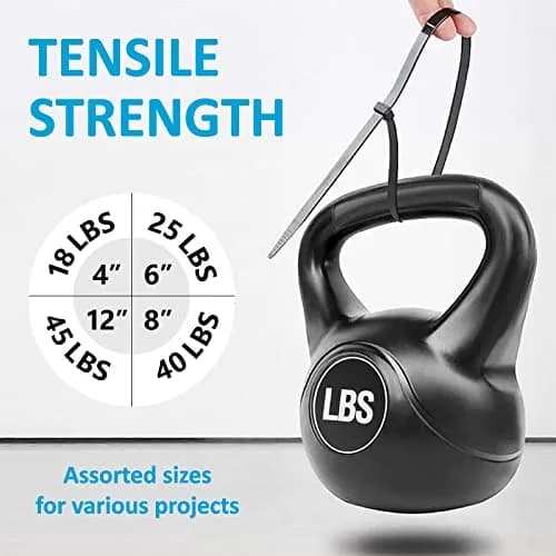 ANOSON Black Zip Ties Assorted Sizes 4"+6"+8"+12" | UV Resistant Nylon, 400 Pack, Indoor & Outdoor Use thumbnail 3