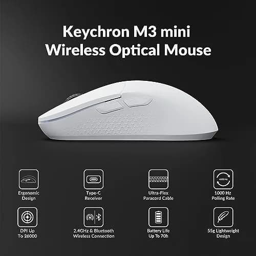 Keychron M3 Mini Wireless Optical Mouse | Bluetooth 5.1/2.4 GHz | Programmable PixArt 3395 Sensor | 26,000 DPI | Lightweight Ergonomic thumbnail 5