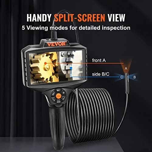 VEVOR Triple Lens Inspection Camera with Light, 5" IPS Screen, 16.5ft Cable, 1080P HD, 8X Zoom, Waterproof IP67, Automotive & Plumbing Use thumbnail 4