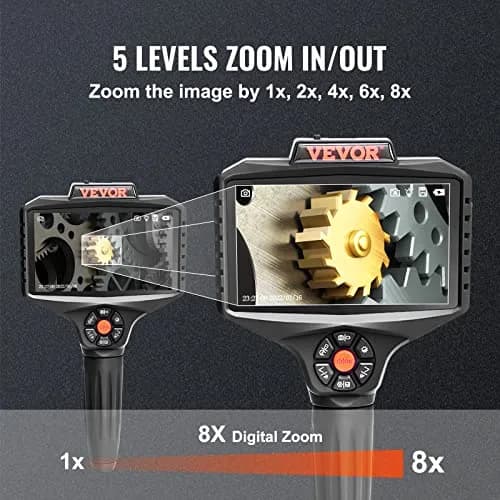 VEVOR Triple Lens Inspection Camera with Light, 5" IPS Screen, 16.5ft Cable, 1080P HD, 8X Zoom, Waterproof IP67, Automotive & Plumbing Use thumbnail 5