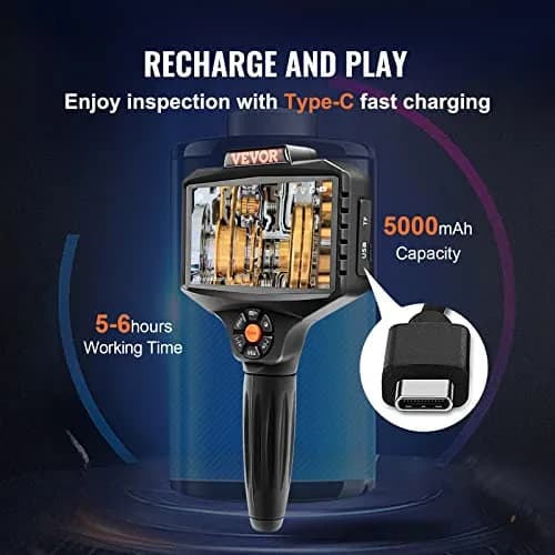 VEVOR Triple Lens Inspection Camera with Light, 5" IPS Screen, 16.5ft Cable, 1080P HD, 8X Zoom, Waterproof IP67, Automotive & Plumbing Use thumbnail 6
