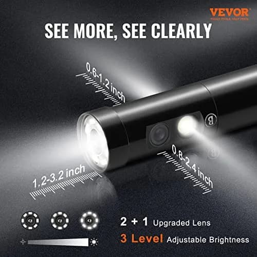 VEVOR Triple Lens Inspection Camera with Light, 5" IPS Screen, 16.5ft Cable, 1080P HD, 8X Zoom, Waterproof IP67, Automotive & Plumbing Use thumbnail 2