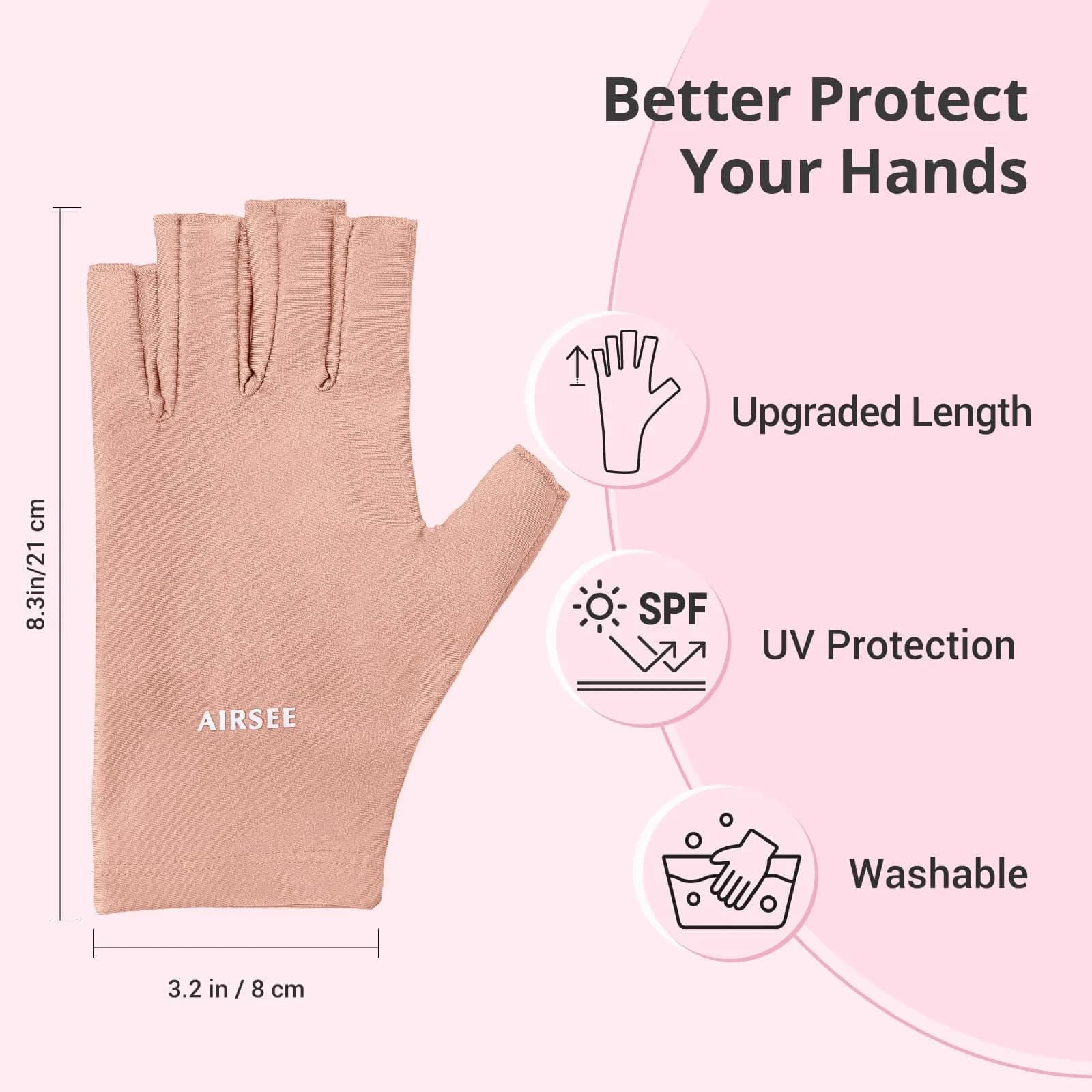 AIRSEE Anti UV Gloves for Nail Lamp, UPF50+ Pink Fingerless Gloves | Blocks 99% UV Rays - view 5