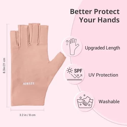 AIRSEE Anti UV Gloves for Nail Lamp, UPF50+ Pink Fingerless Gloves | Blocks 99% UV Rays thumbnail 5