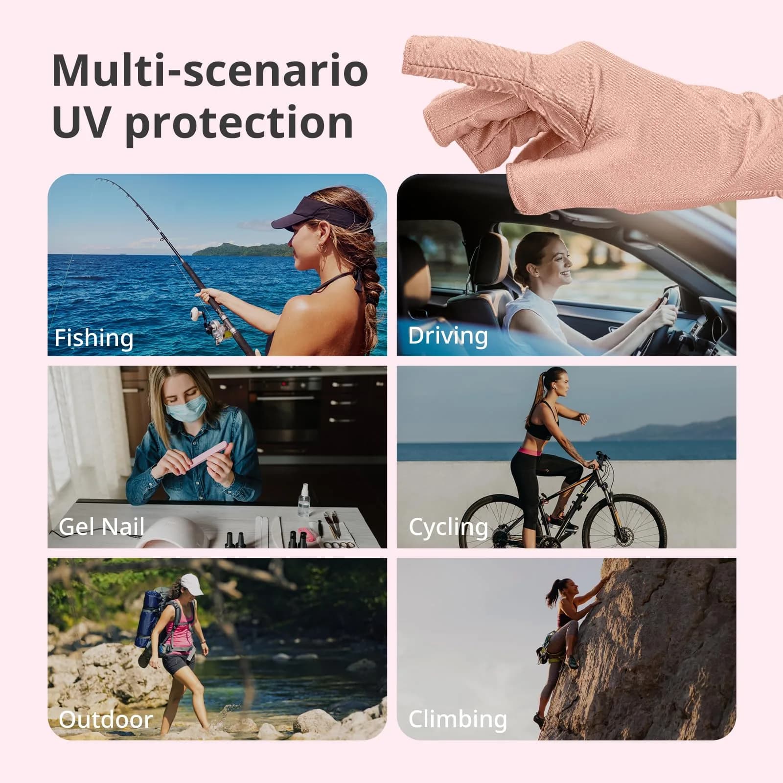 AIRSEE Anti UV Gloves for Nail Lamp, UPF50+ Pink Fingerless Gloves | Blocks 99% UV Rays - view 6