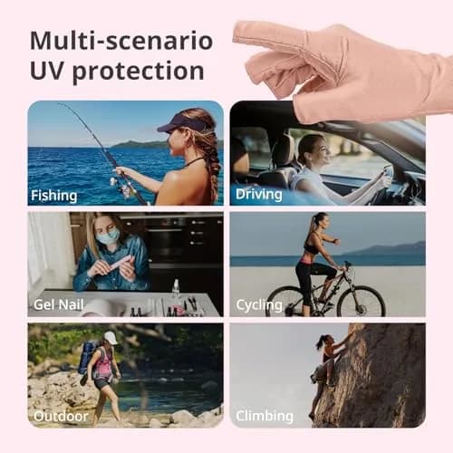 AIRSEE Anti UV Gloves for Nail Lamp, UPF50+ Pink Fingerless Gloves | Blocks 99% UV Rays thumbnail 6