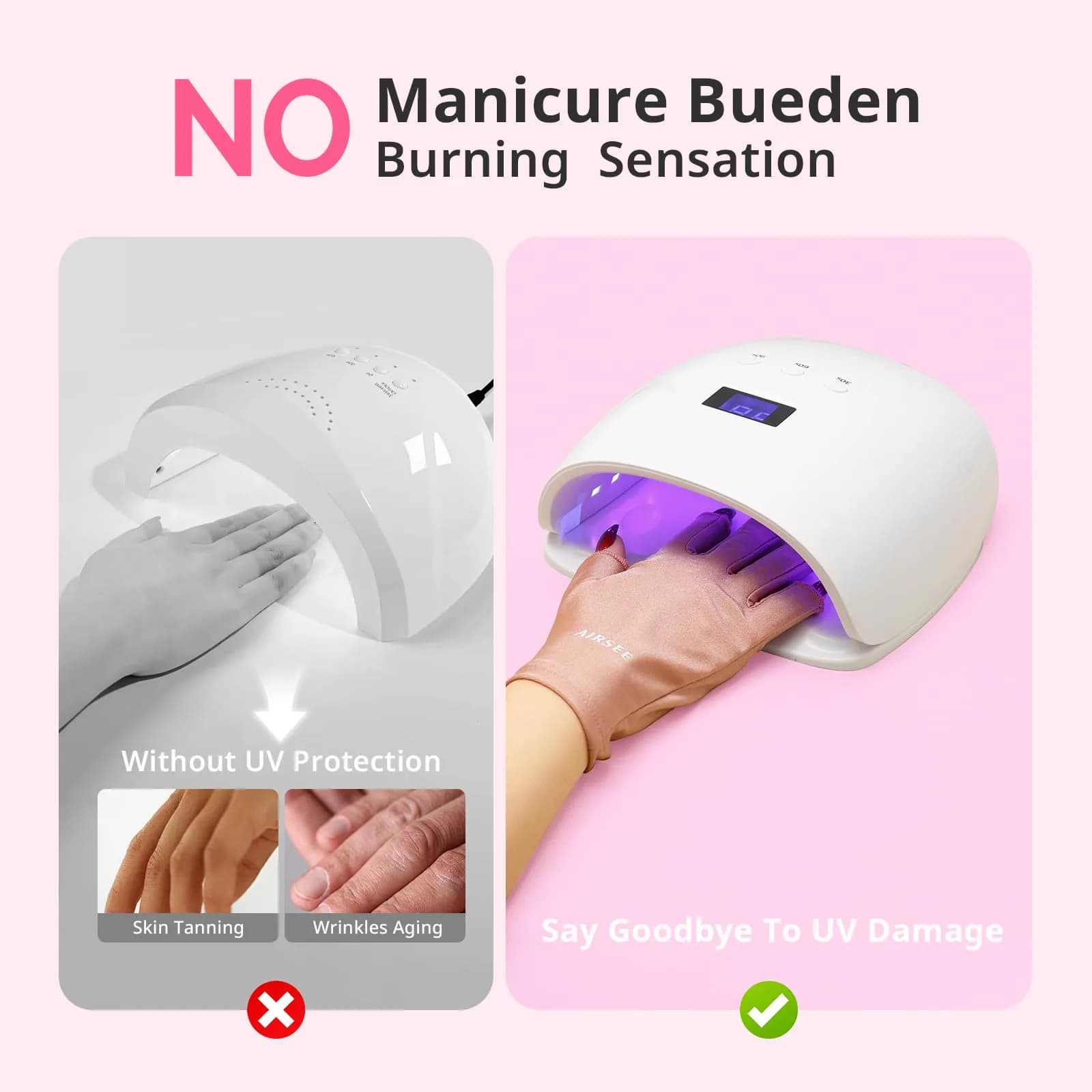 AIRSEE Pink UPF50+ UV Protection Fingerless Gloves for Nail Lamp - view 3