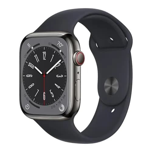 Apple Watch Series 8 GPS Cellular 45mm Smartwatch Graphite Stainless Steel Case Midnight Sport Band | Health Fitness Sleep Tracking thumbnail 1