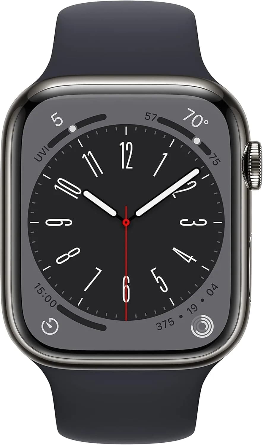 Apple Watch Series 8 GPS Cellular 45mm Smartwatch Graphite Stainless Steel Case Midnight Sport Band | Health Fitness Sleep Tracking - view 2